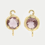 2pcs, 13x8x3.5mm Real Gold Plated Brass Glass Normal Links, 1/1loops, Faceted Flat Round, Plum