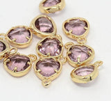 2pcs, 11x8.5x4mm Real Gold Plated Brass Glass Pendants, Faceted Triangle Charms, Plum