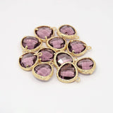 2pcs, 16x13x6mm Real Gold Plated Brass Glass Pendants, Faceted Triangle Charms, Plum