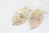 30x55mm 14K light gold plated brass big filigree leaf pendant charm