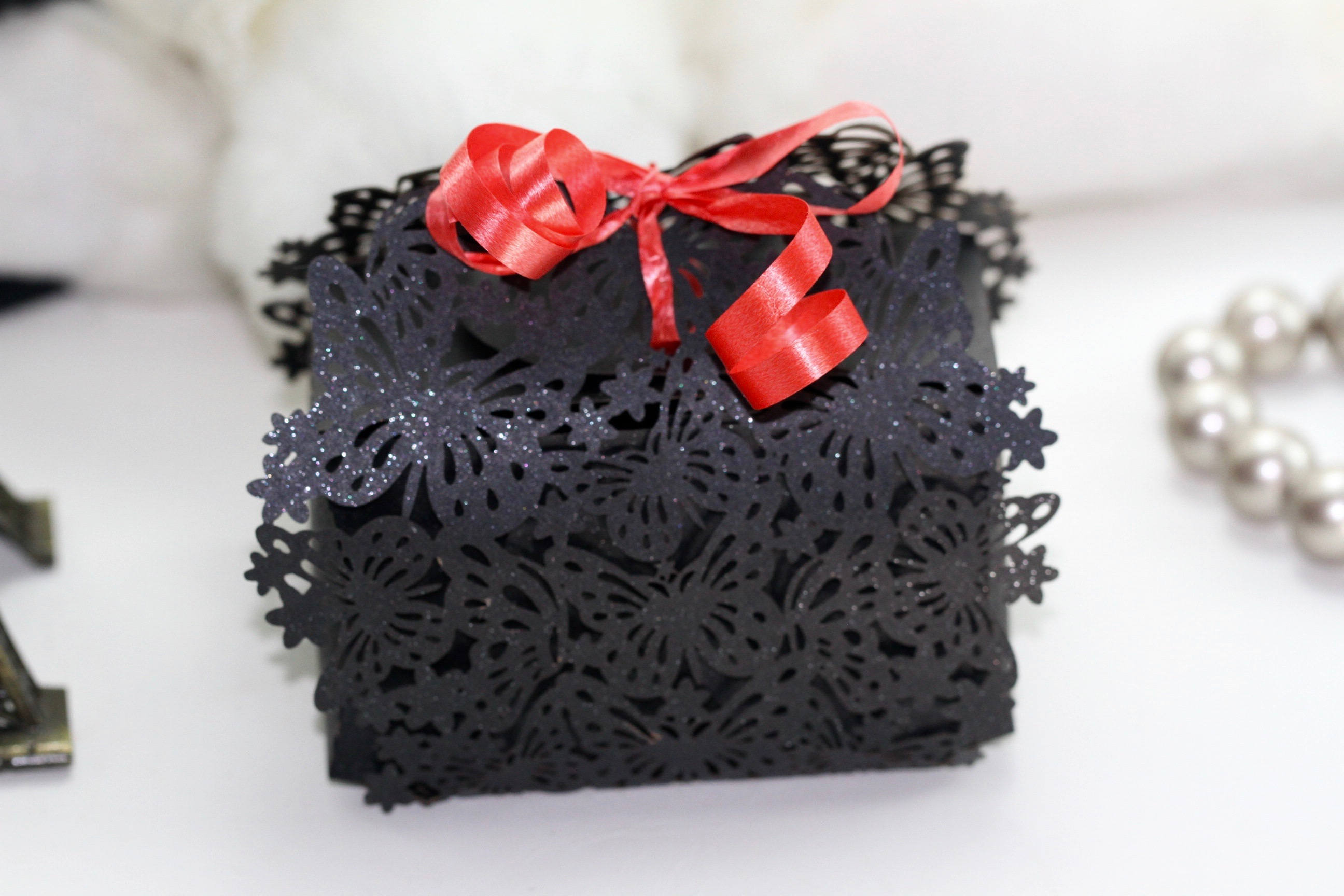 1pack (10pcs) Black Lace Cut Butterfly Favour Box