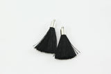 2pc Approx 35-40mm, Beautiful Black Silk Tassel In Silver Cap