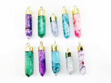 1pc, Natural Dyed Crystal Bullet/pencil Pendant With Gold Colour Brass Finding