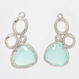1pc, 25x11x5mm Platinum Tone Brass Glass Pendants, Faceted Triangle, Paleturquoise