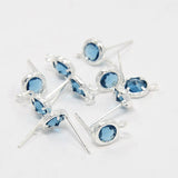 1 pair, 10x7x3.5mm Silver Tone Brass Glass Ear stud Components, Faceted Flat Round, Cornflower Blue