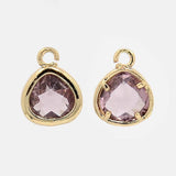 2pcs, 11x8.5x4mm Real Gold Plated Brass Glass Pendants, Faceted Triangle Charms, Plum