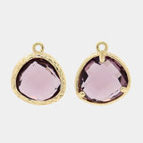 2pcs, 16x13x6mm Real Gold Plated Brass Glass Pendants, Faceted Triangle Charms, Plum