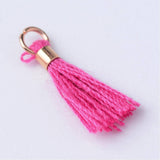 20pcs, 10~16x2mm, Cotton Tassel Pendant Decorations, With Unwelded Iron Jump Rings, Golden, Camellia