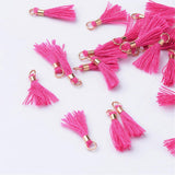 20pcs, 10~16x2mm, Cotton Tassel Pendant Decorations, With Unwelded Iron Jump Rings, Golden, Camellia