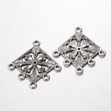 1 Pair (2pcs) , 37x33.5x1.5mm, Antique Silver Tibetan Style Rhombus Chandelier Component Links For Dangle Earring Making