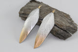 2pc Natural Boho Feather Pendant Spray Painted in Silver & Gold