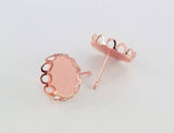 2 pairs, 12mm Rose Gold Plated // Earstud with curved border // Blank/Base // Fit 12mm Glass Cabochons // Buttons