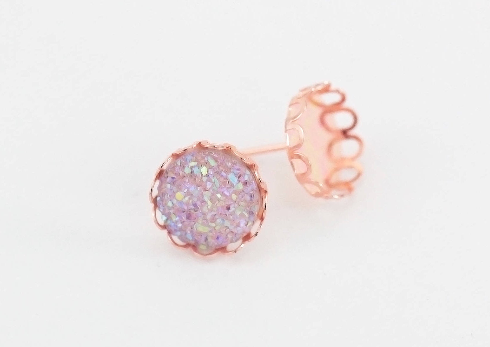 2 pairs, 12mm Rose Gold Plated // Earstud with curved border // Blank/Base // Fit 12mm Glass Cabochons // Buttons