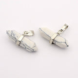 1pc, 15.5x31x8mm,Bullet Shaped Natural Howlite Gemstone Pendant in Platinum Plated Brass Finding