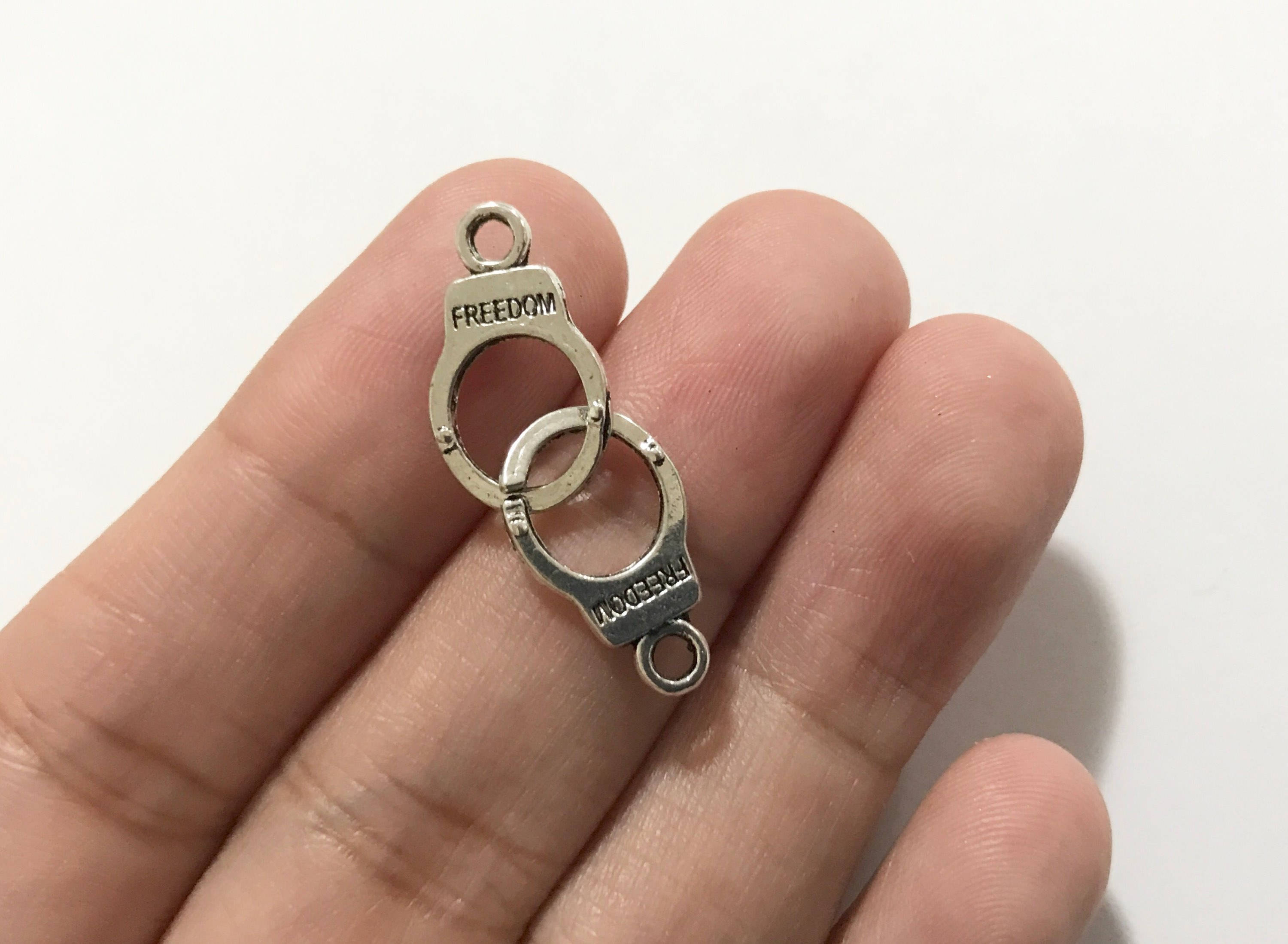 5 Pcs Freedom Handcuff Charm In Antique Silver