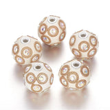 1pc, 23x21mm, Round Handmade Indonesia Beads, with Rhinestones and Alloy Cores, Antique Silver, White