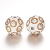 1pc, 23x21mm, Round Handmade Indonesia Beads, with Rhinestones and Alloy Cores, Antique Silver, White