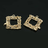 2pc, 20x20x2.5mm, Brass Pendants, Hollow, Lead Free, Square, Golden