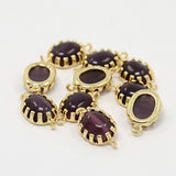 2pcs, 17x9x5mm, Real Gold Plated Brass Cat Eye Normal Links, 1/1Loops, Oval, Purple