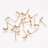 1 Pair, 8x5x2mm, Brass Cubic Zirconia Ear Studs, Moon, In Golden