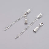 1 pack (10 Sets per pack) , Brass Clasp And Clip Ends Set / Lobster Claw Clasp With Cord Crimp And Extender Chain in Silver