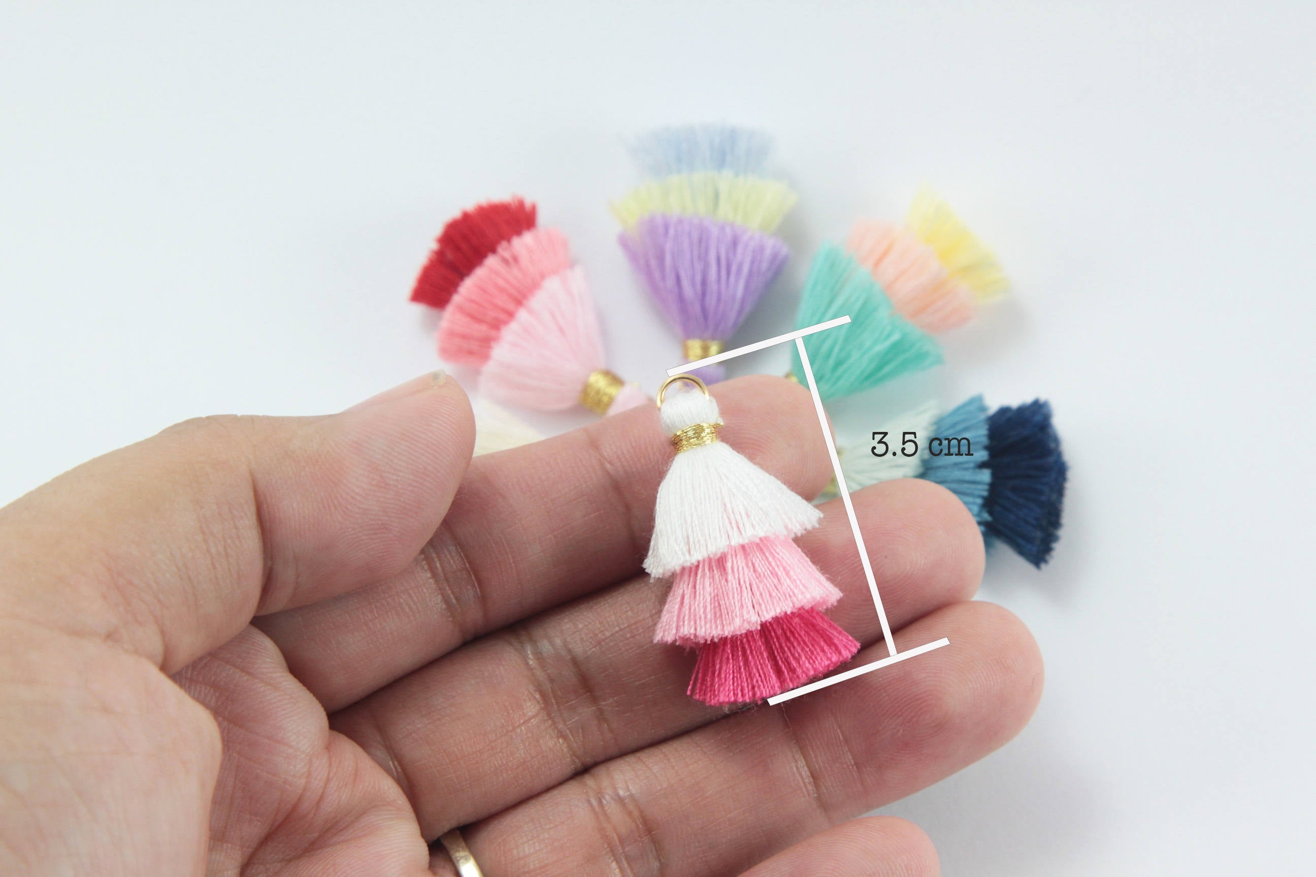 2pcs, 3.5cm, Mini 3 Layer Multi Coloured Cotton Tassel II