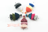 2pcs, 3.5cm, Mini 3 Layer Multi Coloured Cotton Tassel II