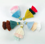 2pcs, 3.5cm, Mini 3 Layer Multi Coloured Cotton Tassel III