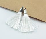 2pcs, 40mm Beautiful White Silk Tassel In Silver Cap