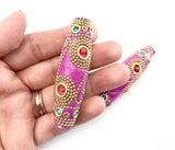 1pc, 60x17mm, Rice Handmade Indonesia Beads, with Golden Plated Alloy Cores, Pearl Pink
