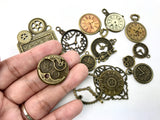 15 Pcs Mixed Charms - Random Clocks in Antique Bronze