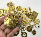 40 Pcs Mixed Charms - Vintage Clocks in Antique Gold
