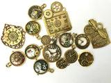 40 Pcs Mixed Charms - Vintage Clocks in Antique Gold