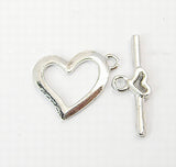 5 sets, 15x19mm, Metal Alloy Bar & Ring Toggle Clasps, Heart  in Silver