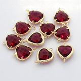 1pc, 19x14x6mm, Golden Tone Brass Glass Links, 1/1Loops, Heart in Red