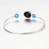 1pc, 43x62mm, Silver Plated Brass Glass Cuff Bangles, Nickel Free in Black / Sky Blue