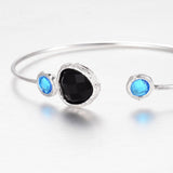 1pc, 43x62mm, Silver Plated Brass Glass Cuff Bangles, Nickel Free in Black / Sky Blue