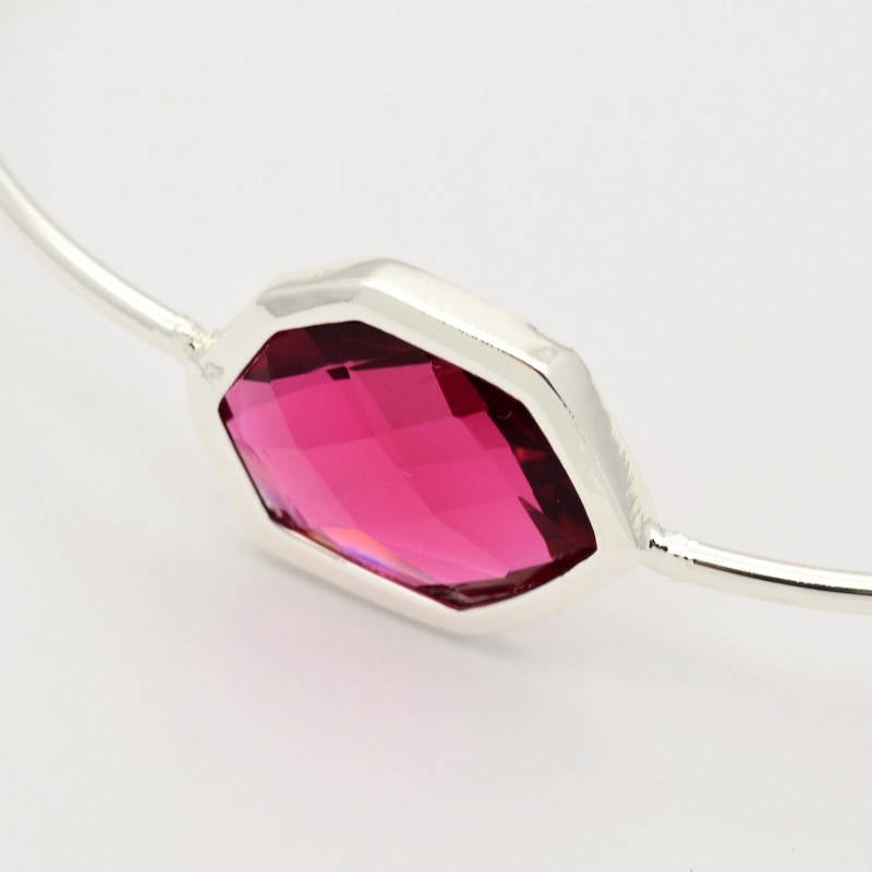 1pc, 40x57mm, Silver Plated Brass Glass Cuff Bangles, Torque Bangles in Deep Pink