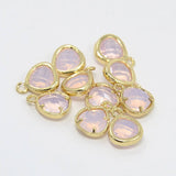 2pcs, 11x8.5x4mm Real Gold Plated Brass Glass Pendants, Faceted Triangle Charms, Lavender Blush