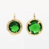 2pcs, 10x7.5x4mm Real Gold Plated Brass Glass Pendants, Faceted Flat Round Charms, Green