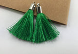 2pcs, Approx 35-40mm, Beautiful Green Silk Tassel In Silver Cap