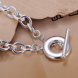 1pc, 21cm Brass Cross Chain Cable Chain Bracelet with Toggle Clasps in Silver
