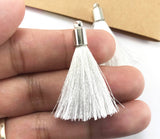 2pcs, 40mm Beautiful White Silk Tassel In Silver Cap