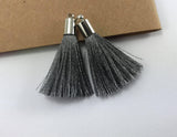 2pcs, Approx 35-40mm, Beautiful Dark Gray Silk Tassel In Silver Cap