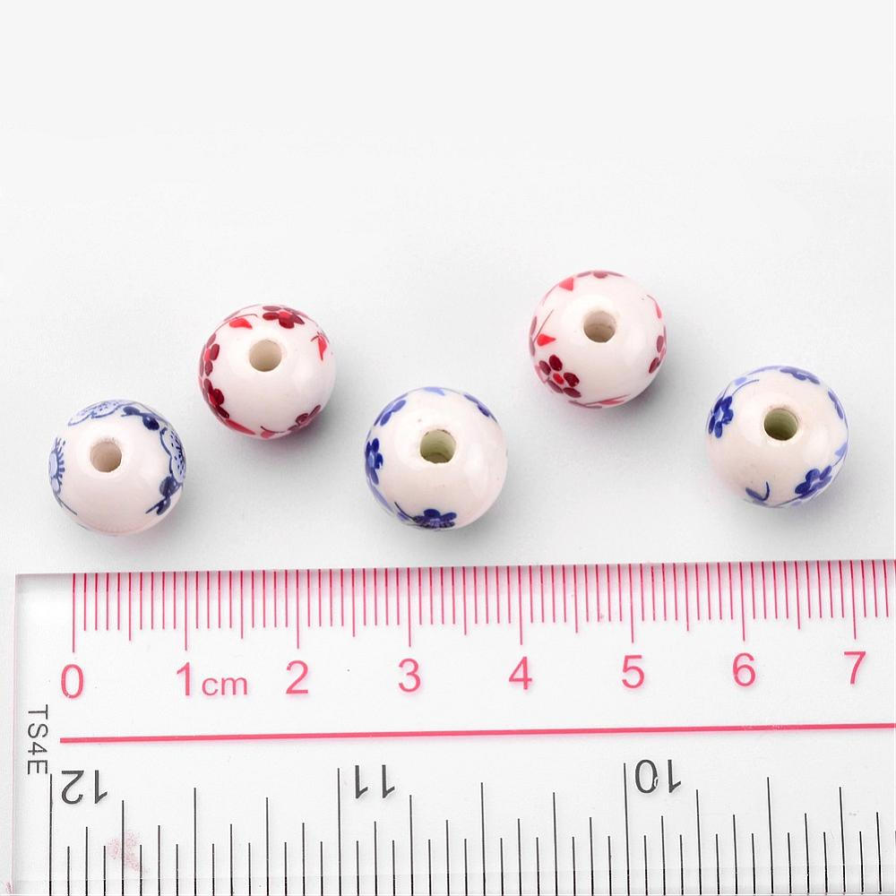 10pcs, 12mm, Handmade Printed Porcelain Beads, Round, in Mixed Colour