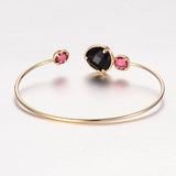 1pc, 43x62mm, Golden Plated Brass Glass Cuff Bangle in Hot Pink