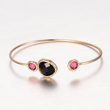 1pc, 43x62mm, Golden Plated Brass Glass Cuff Bangle in Hot Pink