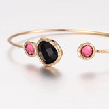 1pc, 43x62mm, Golden Plated Brass Glass Cuff Bangle in Hot Pink