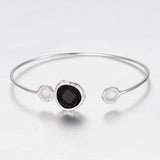 1pc, 43x62mm, Silver Plated Brass Glass Cuff Bangles, Nickel Free in Black / Pink