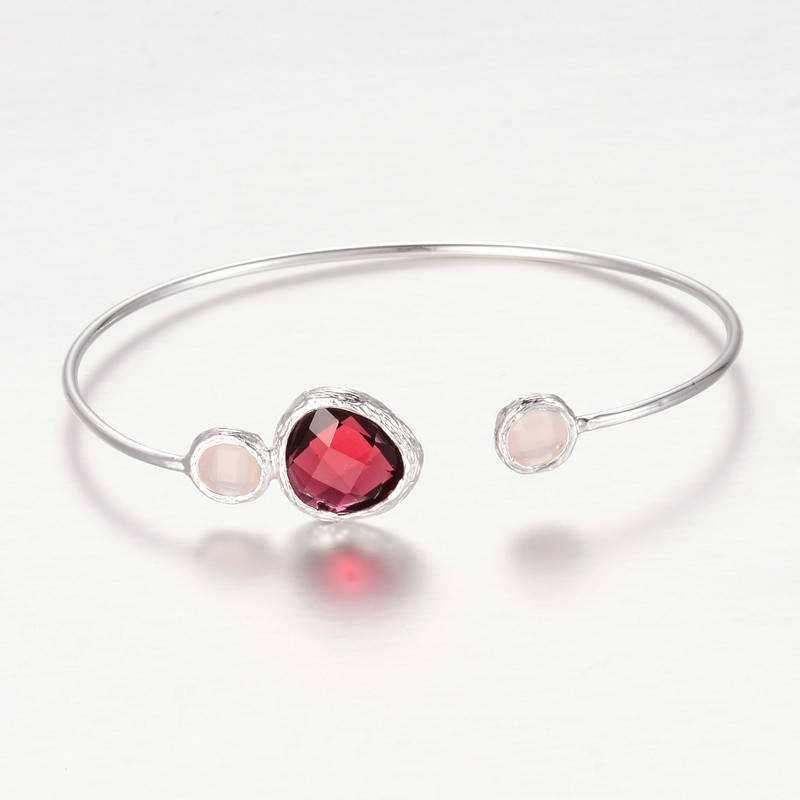 1pc, 43x62mm, Silver Plated Brass Glass Cuff Bangles, Nickel Free in Red